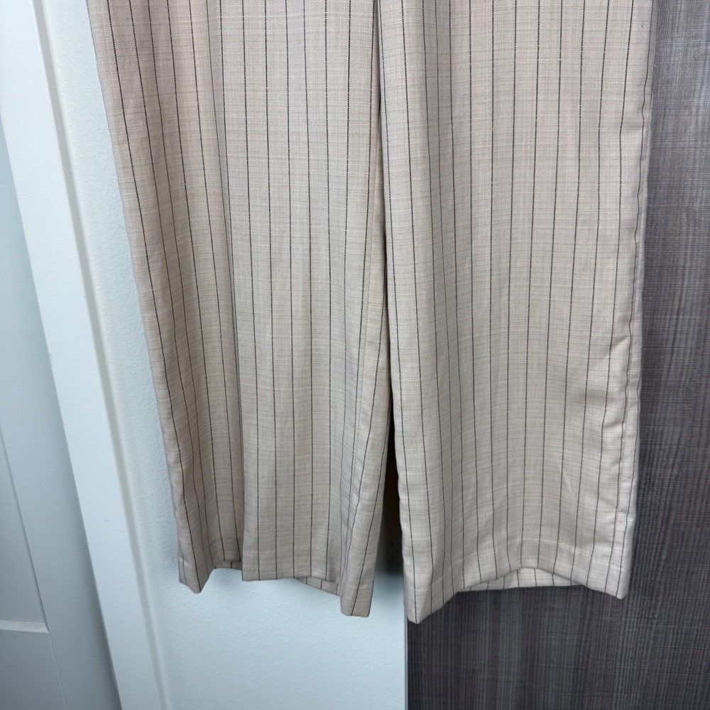 REISS Wool Linen Blend Striped Wide Leg Trouser Pants in Neutral Size 14 - Picture 6 of 11